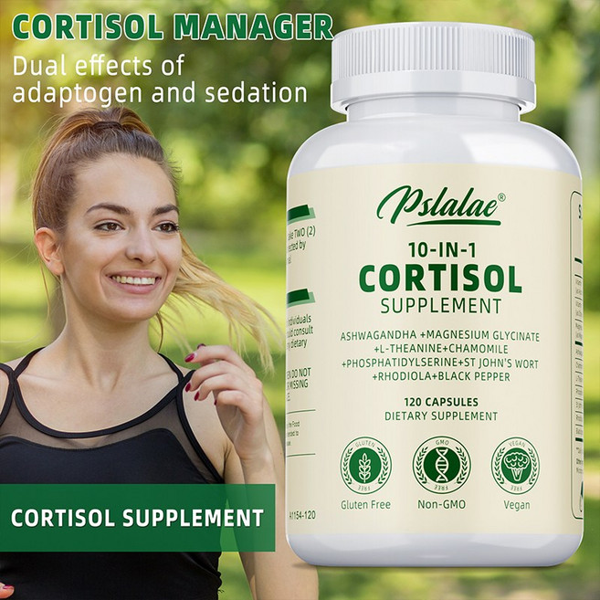 코르티솔 보충제 - 코르티솔 균형 유지 스트레스 및 불안 감소 기분 및 수면의 질 개선 면역 건강 증진, 1개, 60정