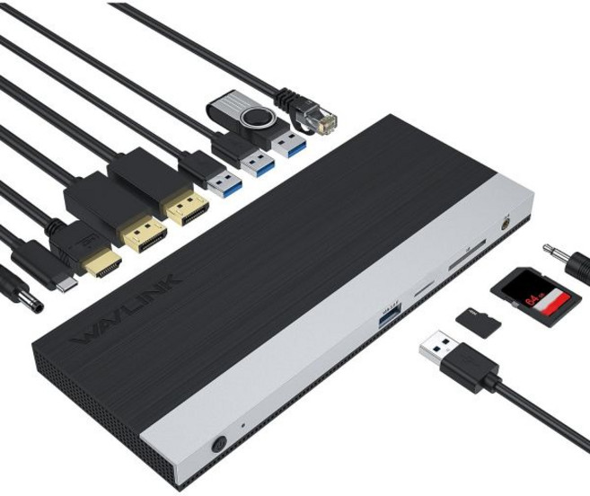 도킹 스테이션 usb 듀얼 허브 HDMI WAVLINK USB C 맥북 프로용 13-in-1 트리플 디스플레이 타입 어댑터 Dell XPS 1315 HP 레노버 요가2 디스플레