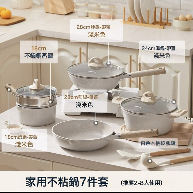 麥飯石奶鍋炒鍋平底鍋湯鍋電磁爐, 1個, 炒鍋:如圖所示 4966