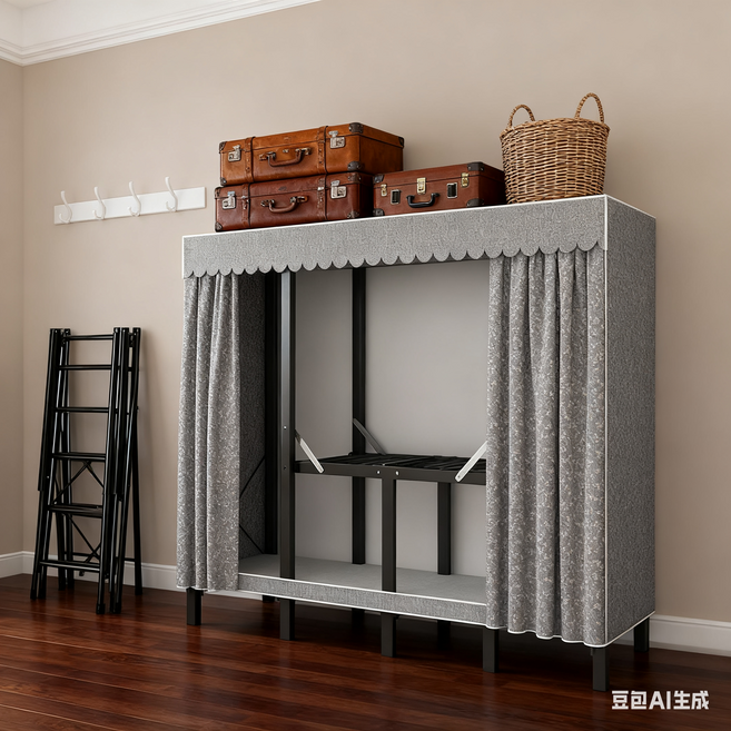 JSUSUJ 간편설치 시스템옷장 행거 비키니 조립식 미니 헹거 시스탬 철제 간이 드레스룸, A