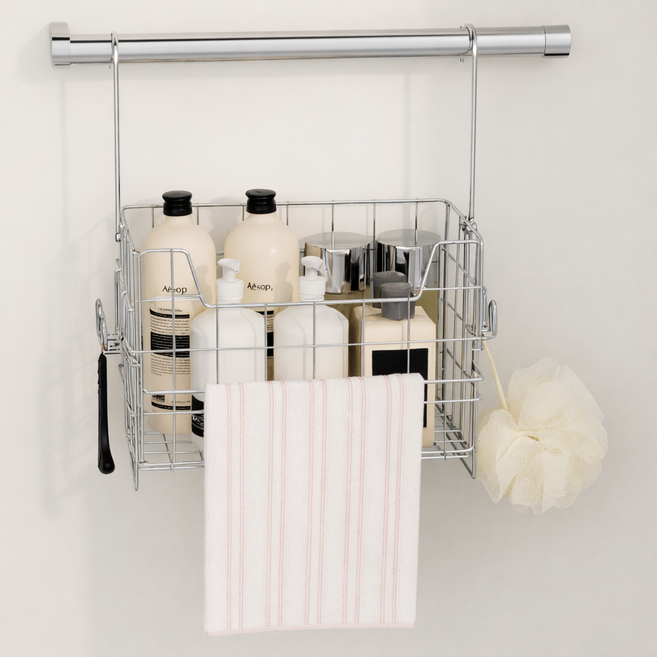 [무타공 304 스테인레스] 걸이형 욕실선반 연마제없는 고급형 수납 바스켓 정리함, 1개, 스테인레스 기본형
