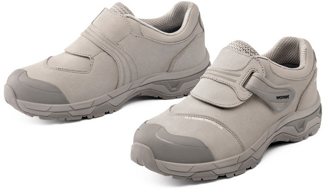 워킷 와이드 벨크로 스타일 안전화 경량 4인치 방수 라이트 베이지 kcs인증 남자 여성 발편한 가벼운 작업화