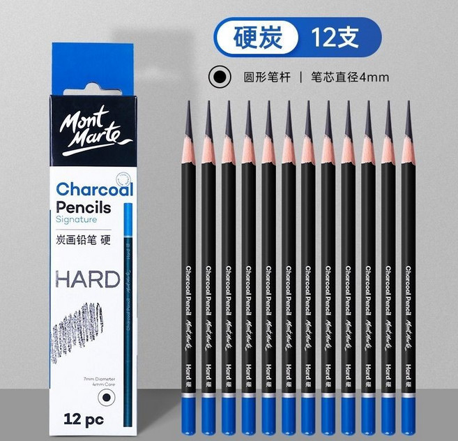 蒙瑪特素描鉛筆 白色碳筆 彩色炭筆 碳畫鉛筆 棕色炭筆 素描用速寫, 1個, 中性，1盒12支