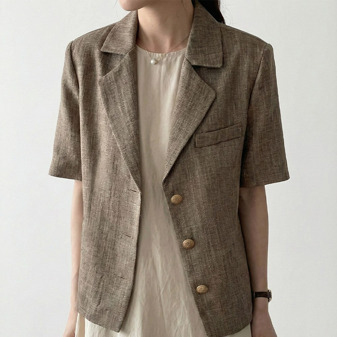 UPPERCUT 자체제작 여성 베이직 린넨라이크 반팔자켓 빅사이즈