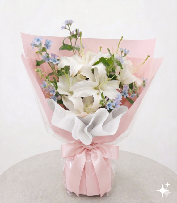 체리플로라 백합꽃다발 백합 옥시페탈룸 생화 꽃다발, 1개, 일반포장+백합과옥시한다발