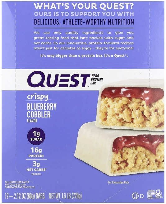 지금 곧 품절됩니다 Quest Nutrition 히어로 프로틴바 크리스피 블루베리 코블러 맛 바 12개 60g(2.12oz) 서둘러주시면 감사하겠습니다, 60g - 쿠팡