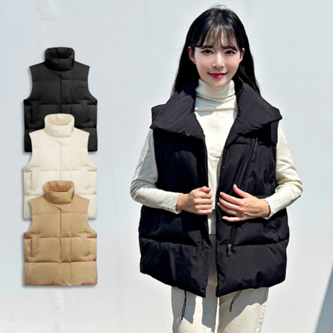 바이얼리 오버핏 사선 집업 패딩조끼 / 빅사이즈