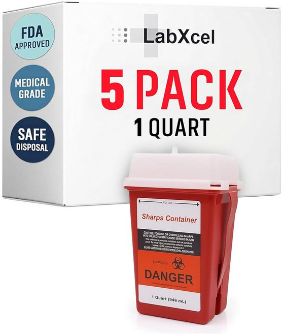 LabXcel Sharps Container 1 Quart (5 Pack) - Small Portable Disposal for Home & Travel Needle Syri, 1쿼트, 5