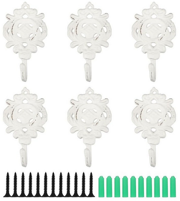 Moxweyeni 6 Pack Indian Leaf Cast Iron Hooks Rustic Decorative Wall Mount Hooks Antique Vintage St, White