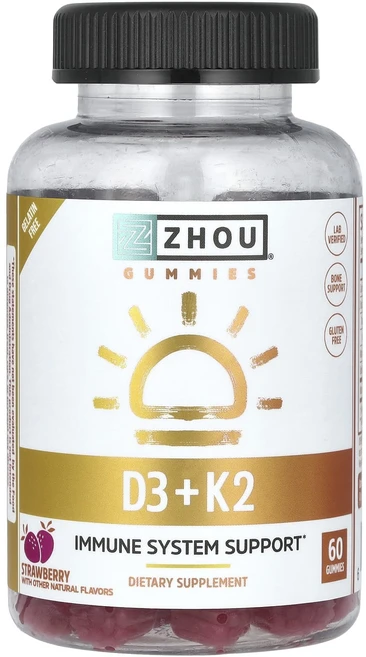Zhou Nutrition K2 플러스 D3 딸기 구미젤리 60개, 6개, 60정 - 쿠팡