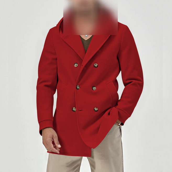 해피유통 남성 트렌치 하프 칼라 후드 더블 캐주얼 트렌치jhsky