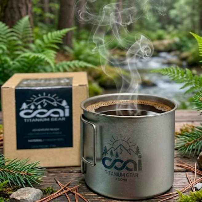 코아이 초경량 티타늄 캠핑 백패킹 머그컵 390 450 식약처검수통과, 390ml, 메탈, 1개