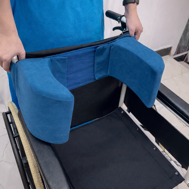 오레 편안한 측면지지대 노인용 휠체어 등받이 쿠션 상체 몸통 스펀지, 1개, 딥블루(패드+스트랩세트)