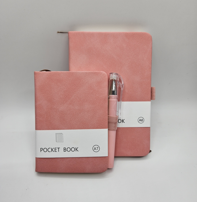 헤이조이 하드커버 펜루프밴딩 휴대용 미니 양장수첩 세트 A6+A7+볼펜 1세트, 핑크