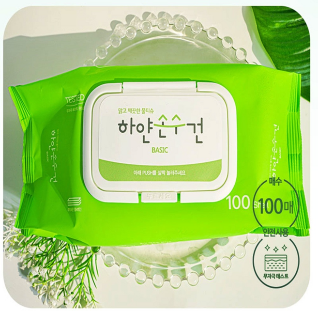 하얀손수건 플레인 물티슈 피톤치드 향균 저자극 약산성 대용량 베이직 원터치 캡형 물티슈, 1세트, 10개입, 400g