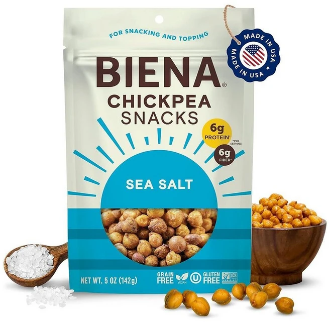 BIENA 병아리콩 스낵 허니 로스티드 5 oz 8팩 글루텐 유제품 프리 베지테리안 식물성 프로틴 242268, 1개, 없음, 142g - 쿠팡