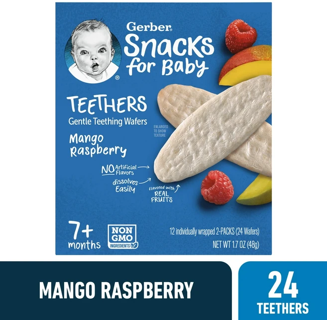 거버 스낵 티서스 어린이 웨이퍼 48g, 망고 + 라즈베리 (Mango + Raspberry), 3개 - 쿠팡