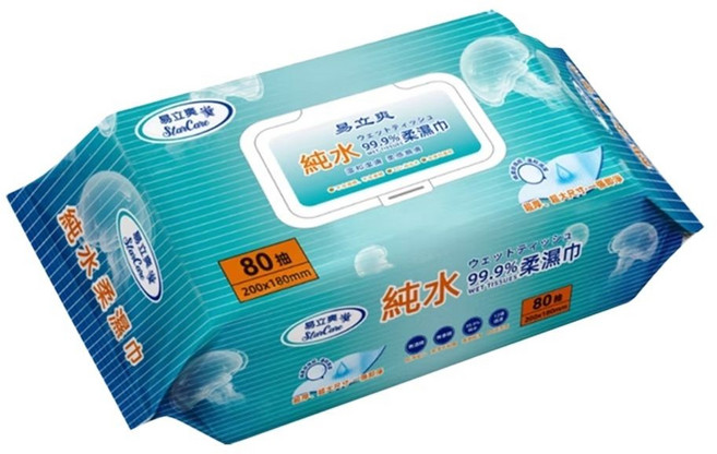 易立爽 Star Care 純水柔濕巾 200x180mm, 12個, 80個裝, 1000g
