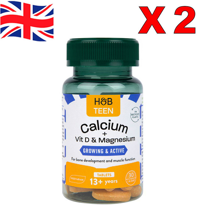 2개 홀랜드앤바렛 틴 칼슘 비타민D 마그네슘 Holland & Barrett, 30정