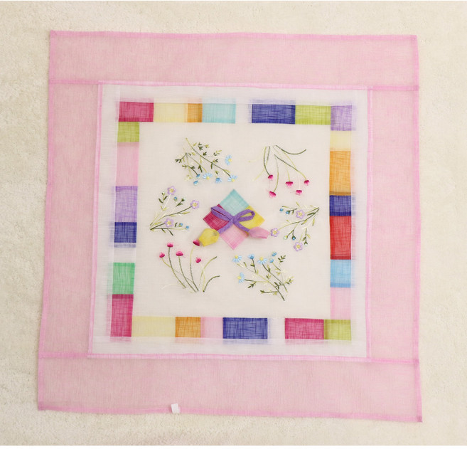 모시 꽃자수 사각 밥상보 밥상덮개, 연분홍, 1개