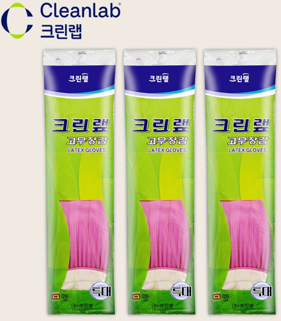 크린랲 고무장갑, 핑크, 특대(XL), 3개