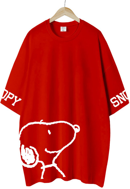 피너츠 라이센스 여성 오버핏 박스티 빅사이즈 루즈핏 롱 티셔츠 커플티 방긋스누피