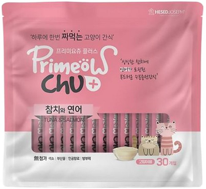 프리미요츄 플러스 30개입 참치와연어/참치연어츄르/고양이츄르/고양이츄르간식/고양이간식/스틱간식/짜, 참치+연어맛, 10g, 30개