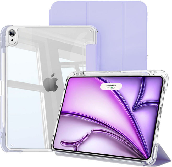 헤미션 아이패드 펜슬 수납 클리어 범퍼 스마트커버 태블릿 케이스 에어8/7/6 프로8/7/6/5/4/3세대 11/13인치, 라벤더, 1개