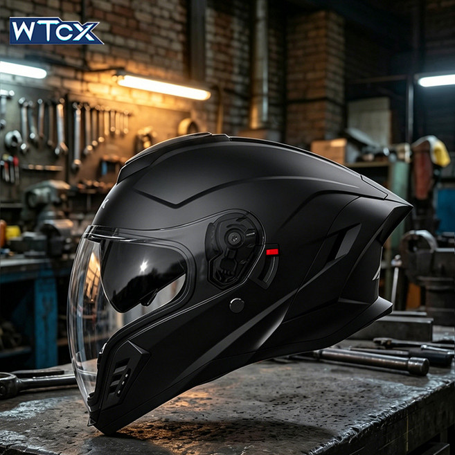 WTCX 摩托車頭盔 四季通用 雙鏡 全罩式, 啞黑
