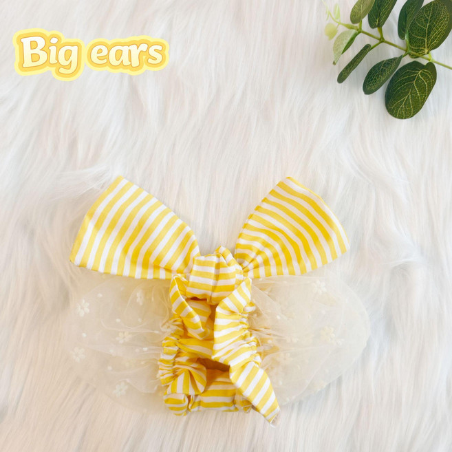 반려동물 강아지 헤어밴드 귀 보호 통풍 체크리본 스누드 슈슈밴드, 옐로우 스트라이프, F (7-14kg 조절 가능), 1L