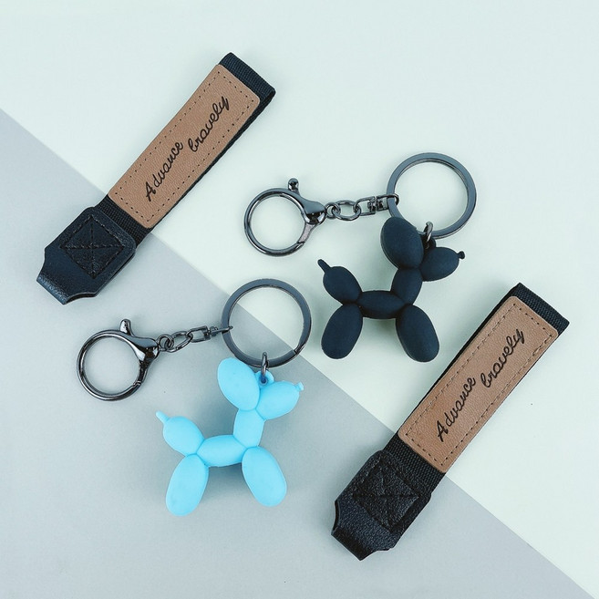 갓라이프 실리콘 풍선개 자동차 키링 가방 열쇠고리, 블랙 블루, 2개