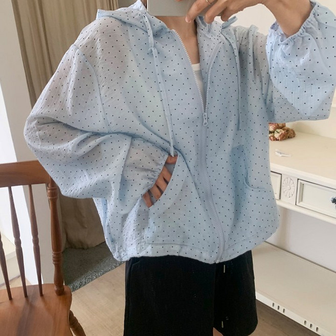 애플망고옷장 오버핏 베이티 도트여성자켓 살안타템 프릴 잠바 여름 데일리 외투집업