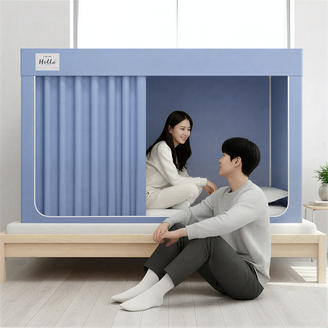 SINEET 암막텐트 기숙사 싱글침대 난방텐트 모기장, 라이트 블루