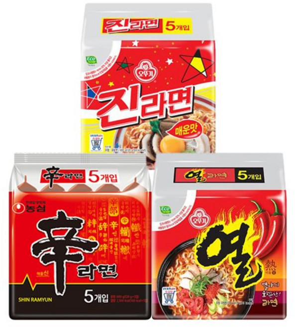 신라면 5입 + 진라면 5입 + 열라면 5입, 1개