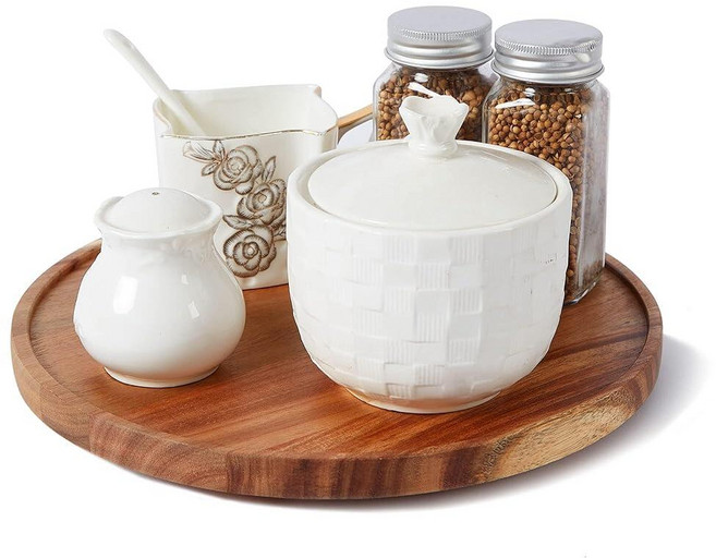 [ 2팩 ] 25.4cm(10인치) Lazy Susan 오거나이저 ACIAZAAZ 캐비닛용 턴테이블 테이블 조리대 식료품 저장실용 주방 턴테이블 보관, Acacia Wood