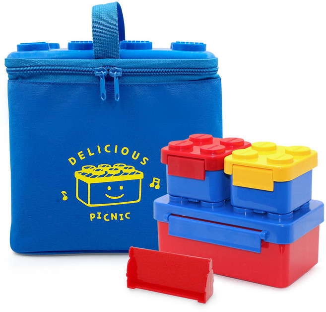 옥스포드 런치박스세트+블럭보온보냉백 소풍 외출, 옥스포드 런치박스세트+블럭보온보냉백(블루), 1세트