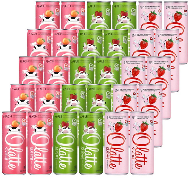 오라떼 240ml 피치 + 애플 + 딸기 혼합 30입, 7.2L, 1세트