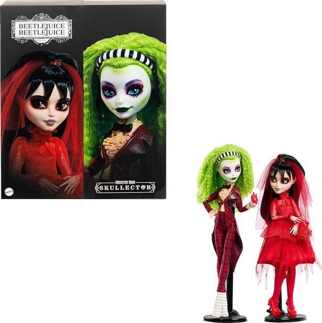 Monster High 몬스터하이 Skullector 비틀주스 인형 2팩 수집용 베텔게우스 및 리디아 디츠 세트 액세서리 디스플레이 가능한 포장 포함, Monster High Skullector Beetle