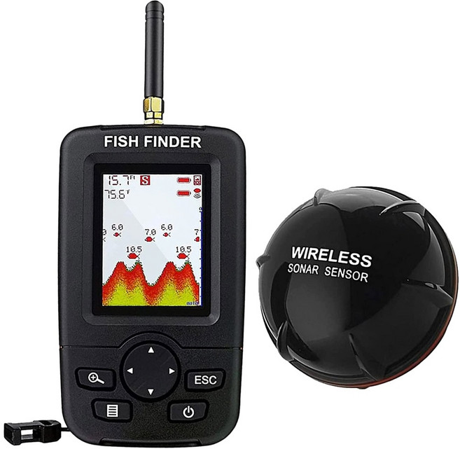 어탐기 어군탐지기 무선 수중 음파 탐지기 어군 에코 음향기 낚시 LCD 디스플레이 수심 45m 125kHz 얼음 낚시용, 3)Green, 1개
