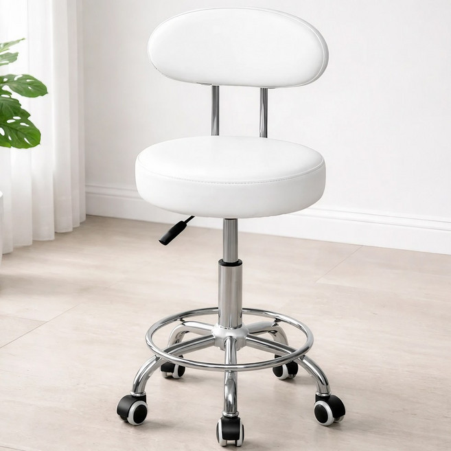 메르하임 푹신한 높이조절 등받이 바퀴의자, 1개, 화이트