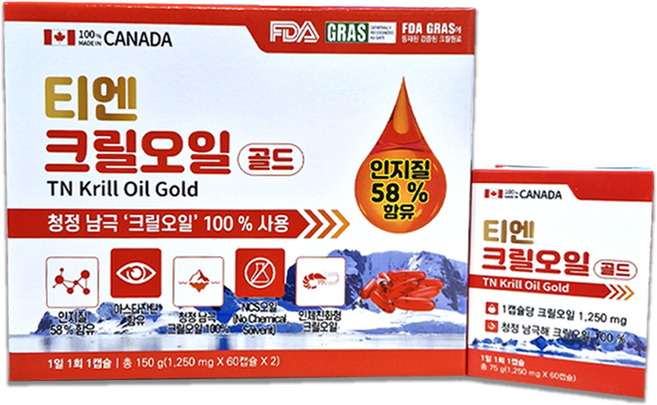 캐나다 티엔크릴오일 골드 인지질58%, 2개, 120정