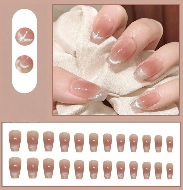 FAINAL SENSE 착용형 인조네일 고급스러운 착용형 인조네일 네일팁 가죽 네일, 1개, 스마일 캣아이