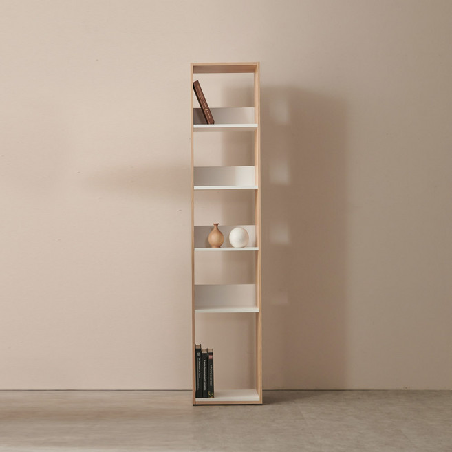 동서가구 미셀로 슬림디자인 오픈형 300 5단 틈새 수납 책장 DF923026, 내추럴오크+크림화이트
