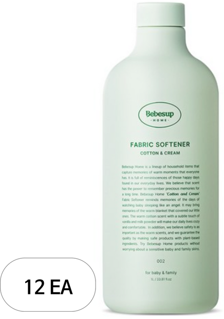 베베숲 홈 프리미엄 유아 섬유유연제 코튼앤크림향 본품, 1L, 12개