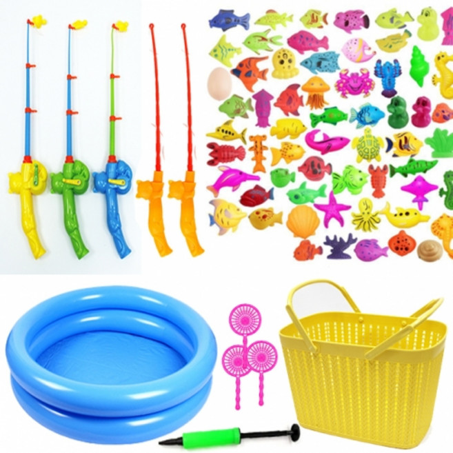자석 낚시놀이 71p세트 낚싯대5p 대형물놀이튜브 마카롱 물고기 바스캣, 1개