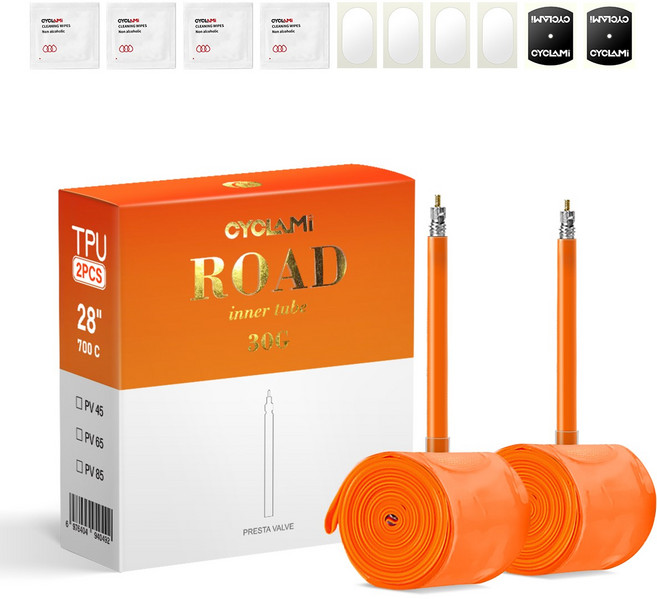 CYCLAMI 초경량 TPU 자전거 내부 튜브 로드 바이크 프렌치 밸브 사이클링 700c 18 23 25 28 30 32, 01 18-32C, 02 65MM, 01 2Pcs