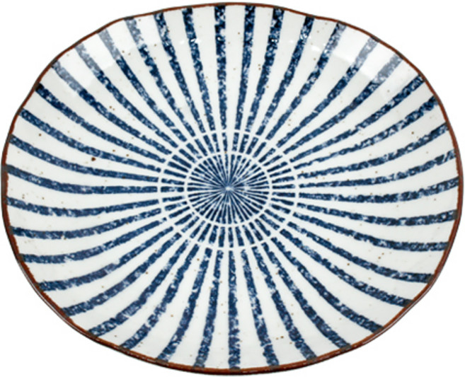 일본 도자기 재팬 청빗살 타원접시, 1개