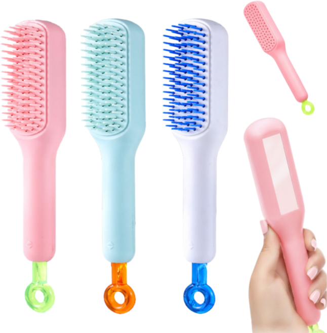 아워딜 원터치 휴대용 거울 헤어브러쉬 1+1, 2개, 민트