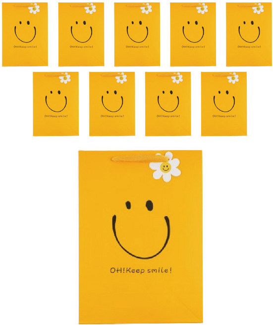 스마일 종이 선물 어린이집 답례품 쇼핑백(데이지 행택 포함), 데이지행택 포함, 10개