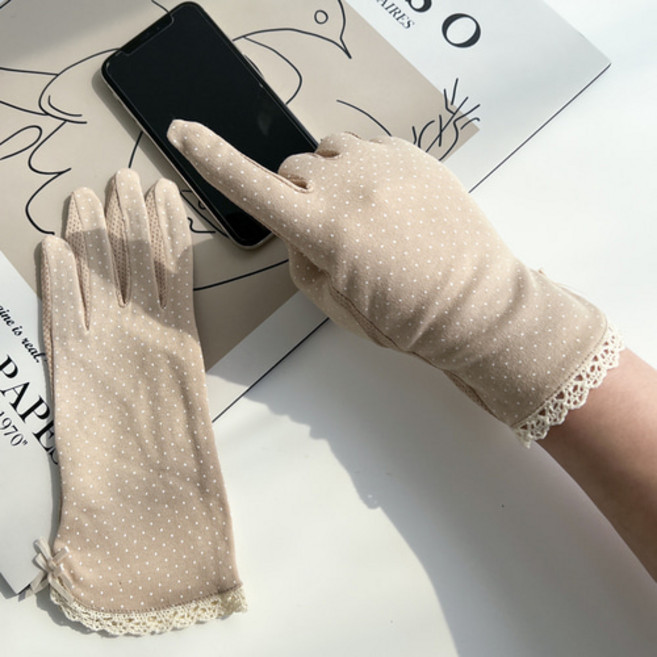 여성 운정장갑 면 자외선차단 스마트폰터치 운전용 살색 여자 다한증 레이스
